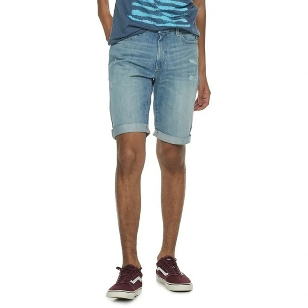 Levi's 511 Slim Cut Off‎ Denim Shorts Mens Light Blue Wash Excellent Distressed